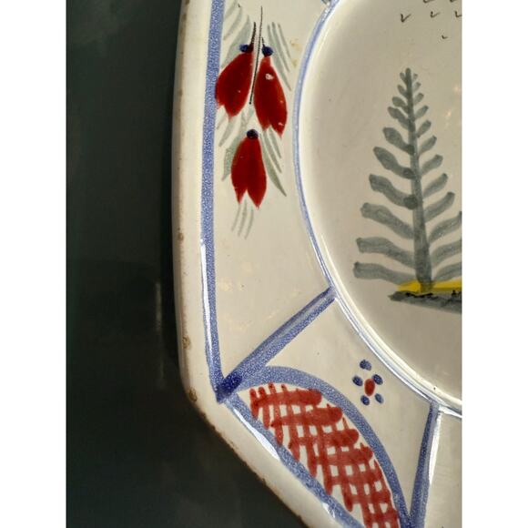 Henriot Quimper Faience Pottery Blue Mistral Breton Man 10” Octagonal Plate - Picture 5 of 9